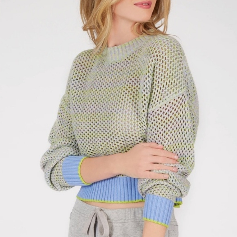 Lime + Lavender Mesh Knit Sweater by 525 America